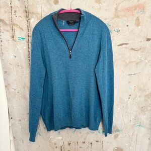 Kinross Cashmere Suede Trim 1/4 Zip Mock Sweater